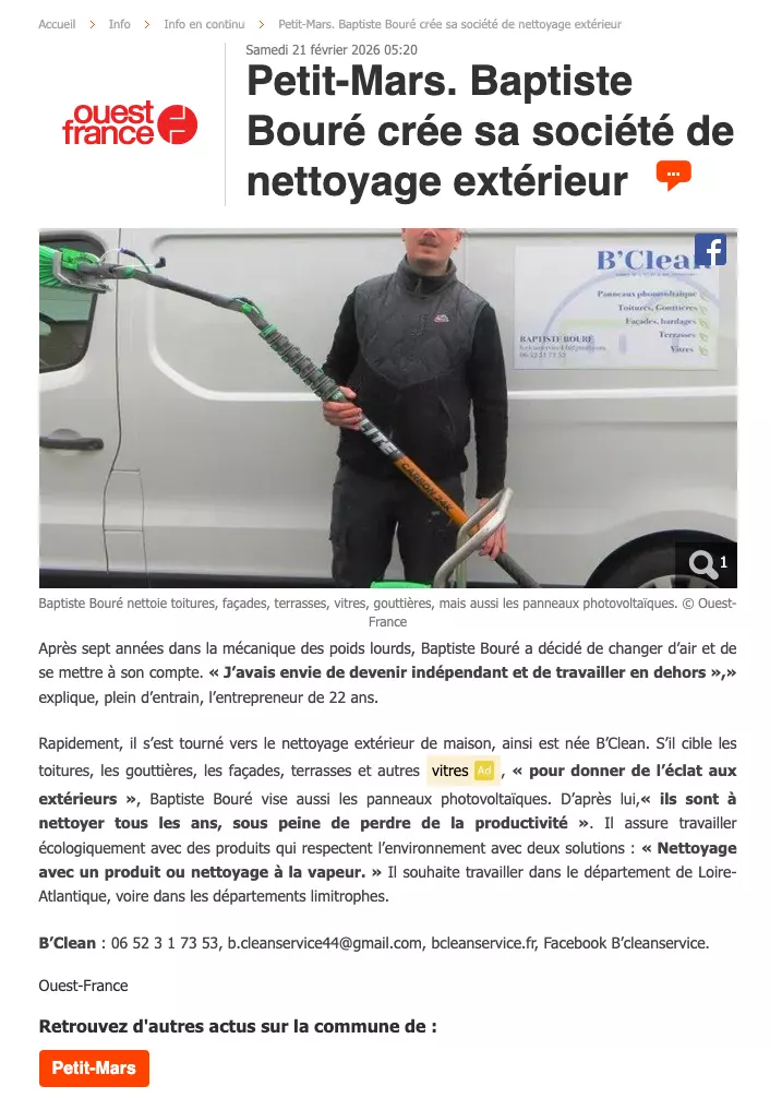 Article Ouest France B Clean Service